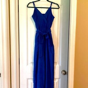 Royal blue, wide legged jumpsuit.